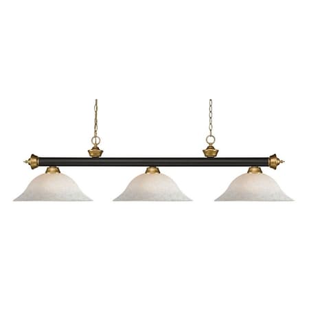 Z-Lite Riviera 3 Light Billiard Light, Bronze + Satin Gold & White Mottle 200-3BRZ+SG-WM16